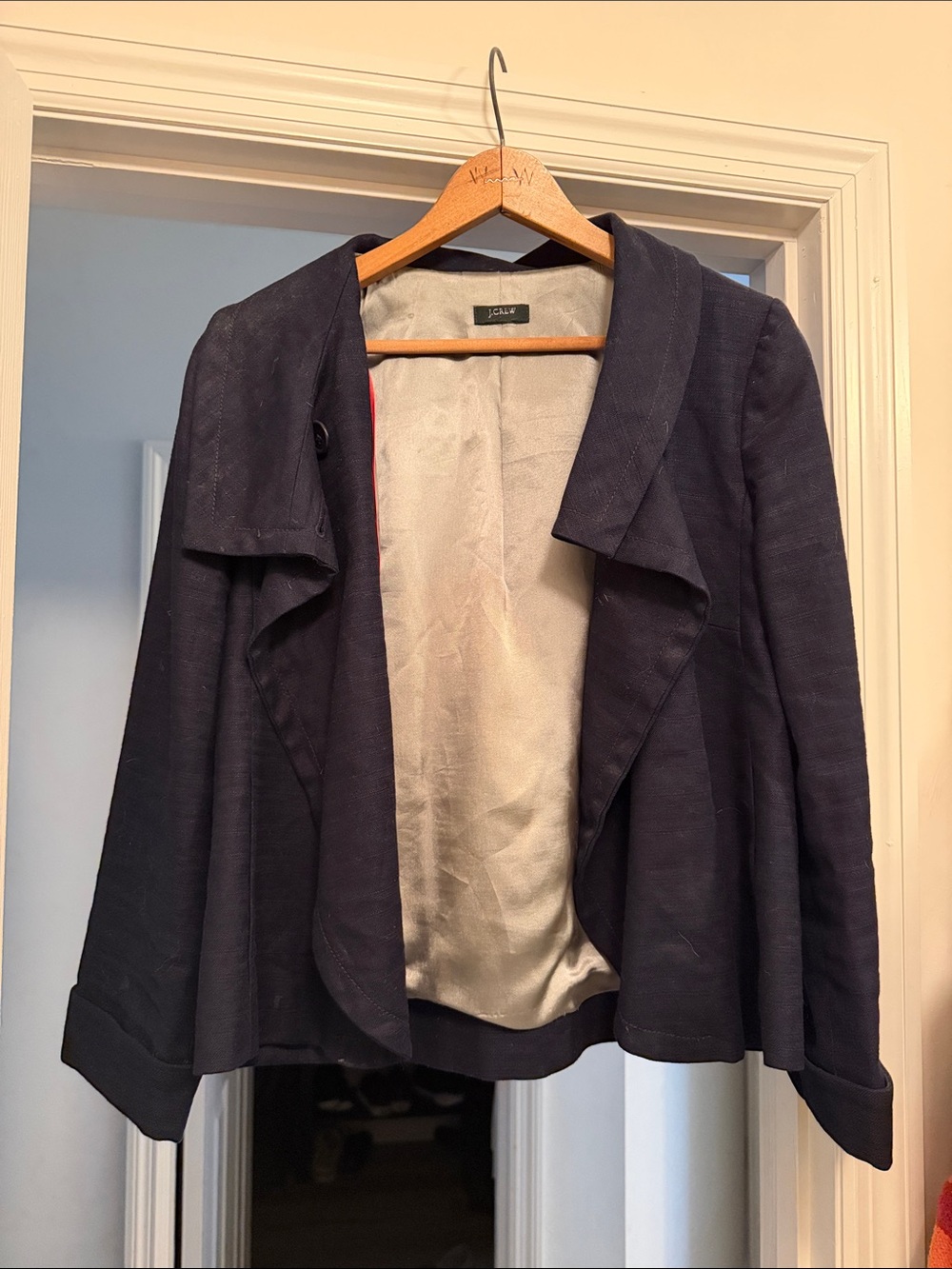 J. Crew Navy Open-Front Draped Blazer